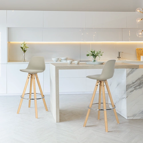 Hoker Nord biały z oparciem do kuchni nowoczesny drewniany tapicerowany ekoskóra 73 cm Intesi