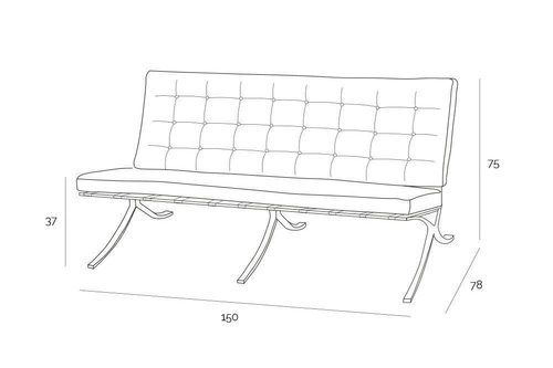 Sofa BA2 2 osobowa, biała ekoskóra inspirowana Barcelona