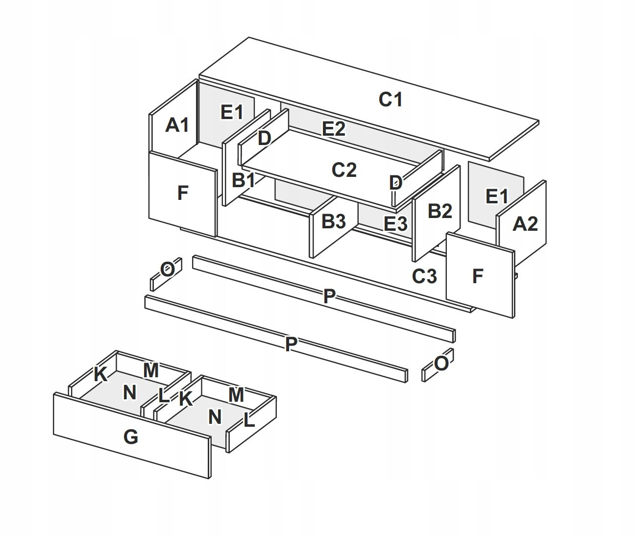 Szafka RTV 180 cm drewniana dąb szara nowoczesna Lana z szufladą do salonu Intesi