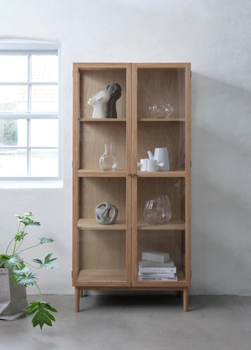 Witryna Elba drewniana szklana do salonu i na książki 190 cm naturalny dąb