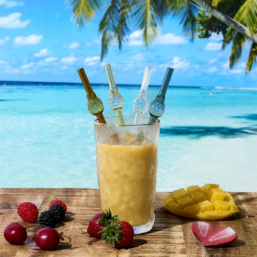 Zestaw 4 szklanych słomek Ananas ze szczoteczką