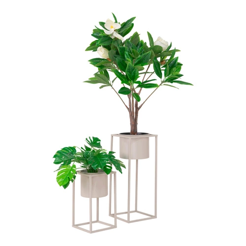 Zestaw 2 metalowych kwietników Marla beżowych do salonu i na balkon Intesi 50,5 cm