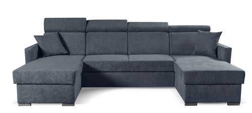 Narożnik Mils U nowoczesny z funkcją spania do salonu granatowo-szary pojemnik