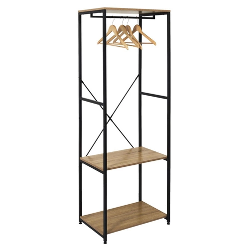 Lukis nowoczesny wieszak stojący do przedpokoju z półkami loft metal czarny brązowy Intesi