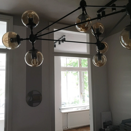 Lampa wisząca kula ASTRIFERO-15 bursztynowa czarna 110 cm do salonu i jadalni