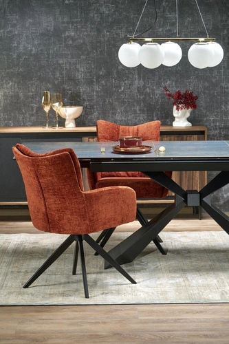 Stół rozkładany do jadalni Narel 180-230 cm nowoczesny niebieski marmur czarne nogi Intesi