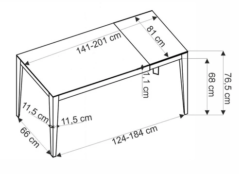 Stół rozkładany do jadalni Asniki nowoczesny czarny marmur spiek metalowe nogi 201x81 cm Intesi