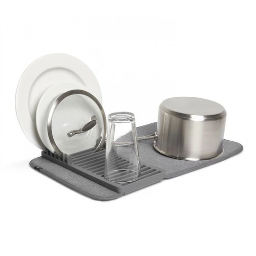 Umbra Udry Mini nowoczesna mata ociekacz do naczyń szara składana na blat kuchenny 51x33 cm