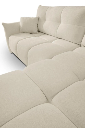 Narożnik z funkcją spania do salonu Bode prawy beżowy nowoczesny z pojemnikiem Intesi