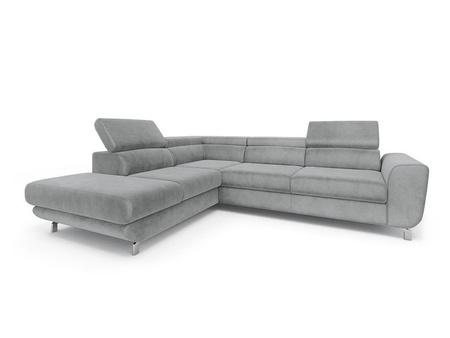 Narożnik z funkcją spania Mario Light Grey Velvet lewostronny