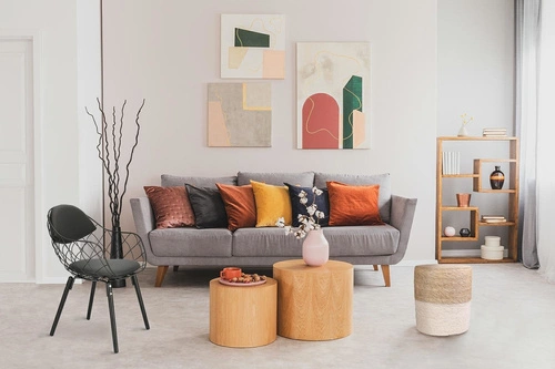 Zestaw stolików kawowych Mice owalny boho do salonu imitacja drewna Actona