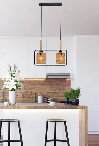 Lampa wisząca Crown boho czarna z beżowym abażurem do salonu i nad stół regulowana