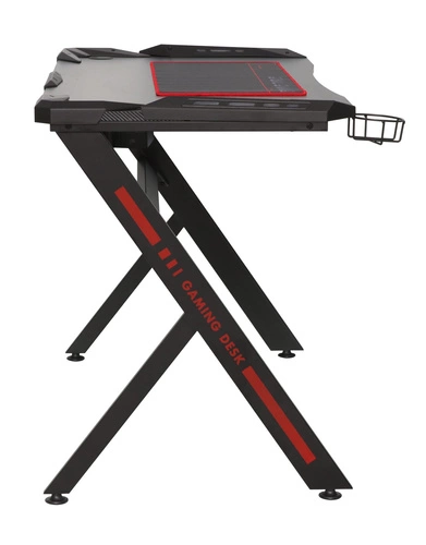 Biurko gamingowe Jayce czarne nowoczesne do pracy i grania z uchwytem na napój Intesi 120x60 cm