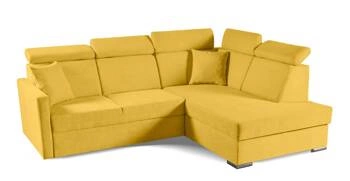 Narożnik z funkcją spania Mils XL prawostronny nowoczesny do salonu musztardowy Intesi