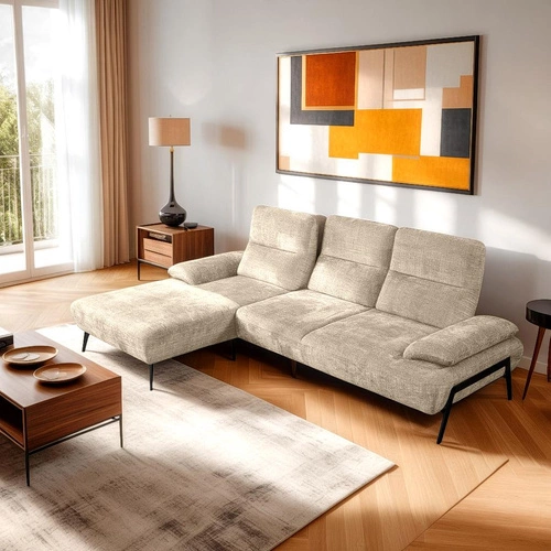 Narożnik Rasmus beżowy lewy nowoczesny z regulowanym oparciem do salonu Intesi