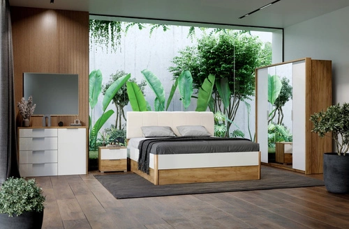 Łóżko do sypialni Tissa 180x200 białe nowoczesne z zagłówkiem i szufladami