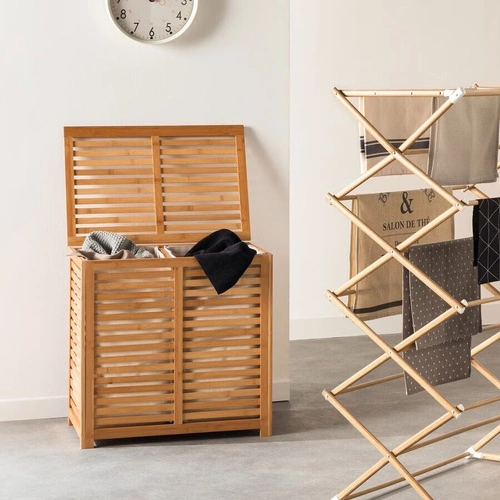 Kosz na pranie 2 komory Sicela bambusowy do łazienki 2x50L naturalny 5five simply smart