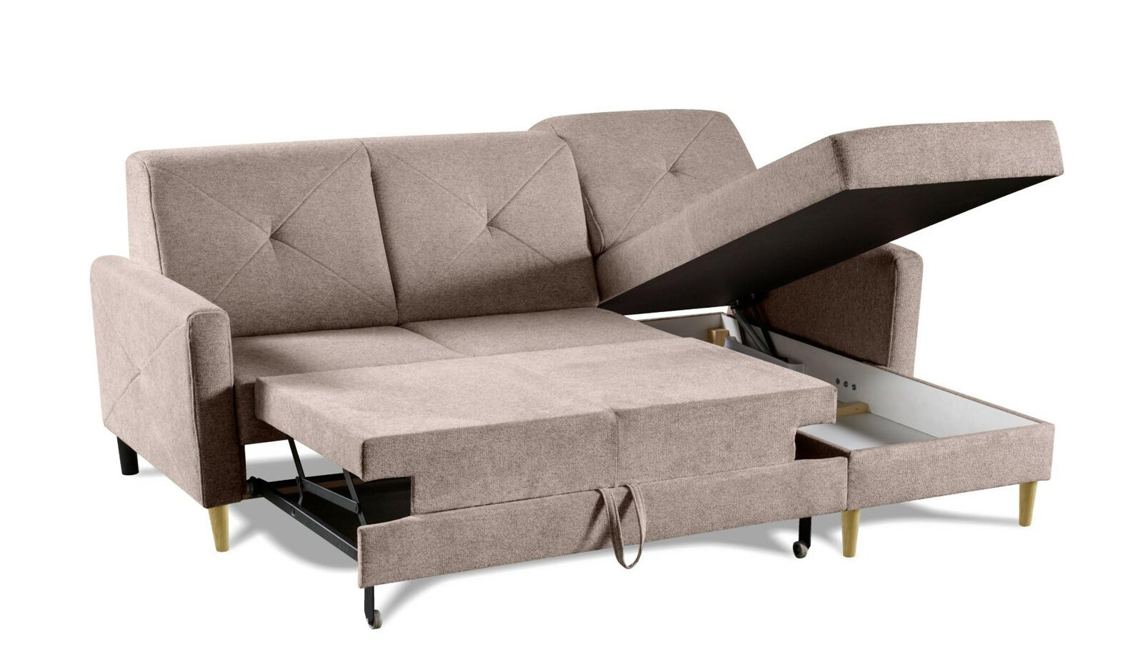 Narożnik Scandi z funkcją spania pudrowy róż Diosa 8