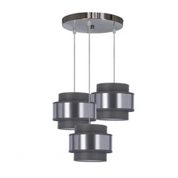 Lampa wisząca Hare chromowy talerz 3x60W  E27 abażur szary+srebrny