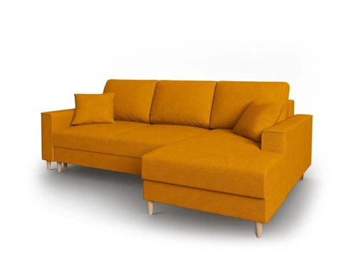 Narożnik z funkcją spania Cartadera Yellow Corduroy Prawostronna kolor nóg naturalny