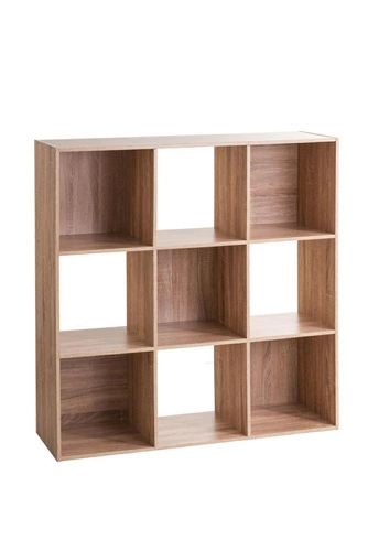 Regał na książki Kali nowoczesny 9 półek naturalny MDF do salonu i biura