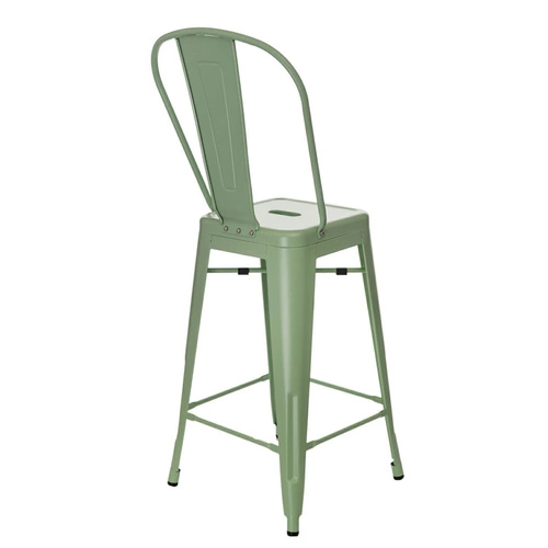 Hoker Paris Back 66 cm zielony metalowy z oparciem do kuchni i wyspy industrialny D2.DESIGN