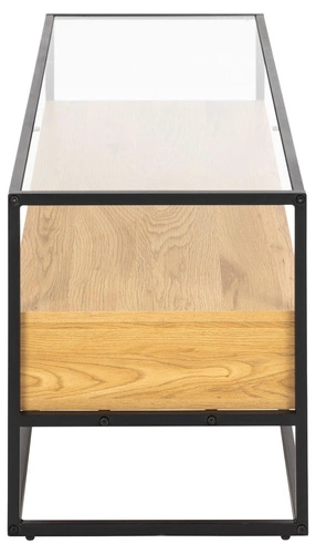 Szafka RTV Randolf nowoczesna szklana z dębem 120 cm stojąca do salonu Actona