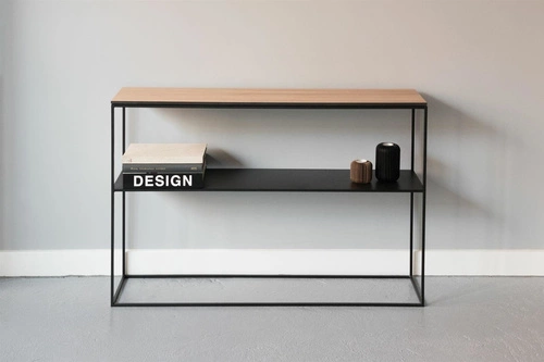 Konsola STAM 280 nowoczesna wąska konsola do przedpokoju i salonu dąb fornir metal półka