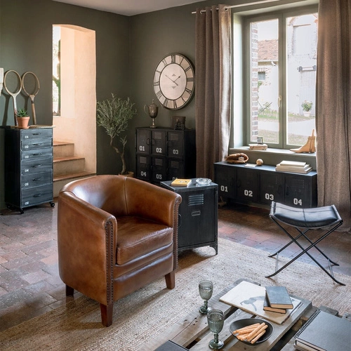 Komoda industrialna Sevin metalowa czarna na kółkach 90 cm Atmosphera do salonu lub sypialni