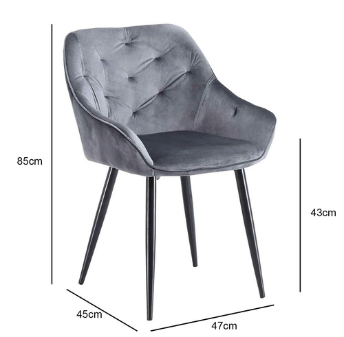 Krzesło do jadalni tapicerowane welur Marion szare z podłokietnikami nowoczesne Intesi