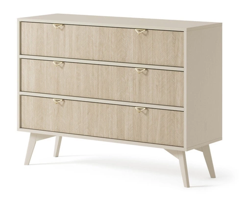 Komoda z szufladami Sage 106 cm drewniana w jodełkę glamour do salonu i sypialni