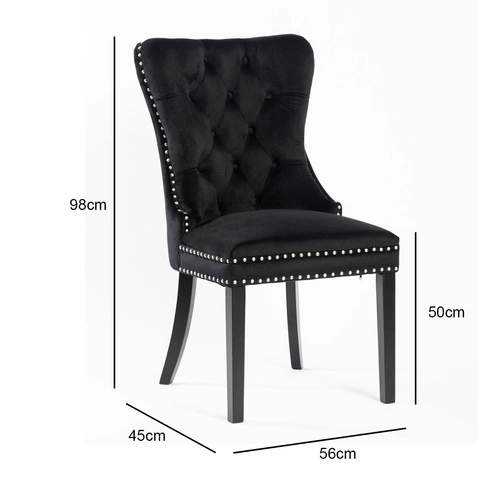Krzesło do jadalni Lael Intesi tapicerowane welur czarne, klasyczne drewniane, styl prowansalski