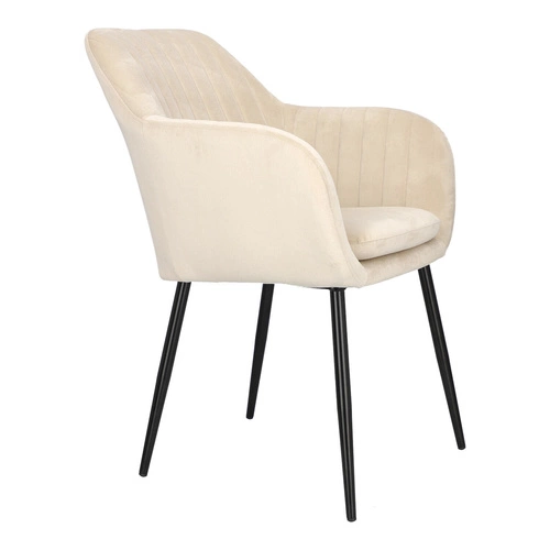 Krzesło tapicerowane welur Emilia Actona beżowe z podłokietnikami do jadalni nowoczesne