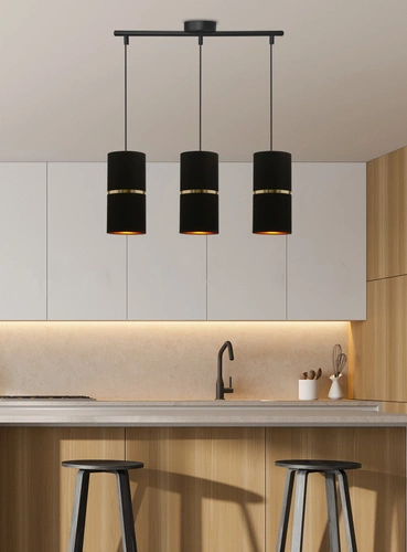 Lampa wisząca Gina czarny 3x60 E27  abażur 12x25 czarny złota folia+złoty pasek