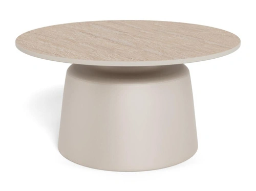 Stolik kawowy Santorini 70 okrągły beżowy ceramiczny do salonu