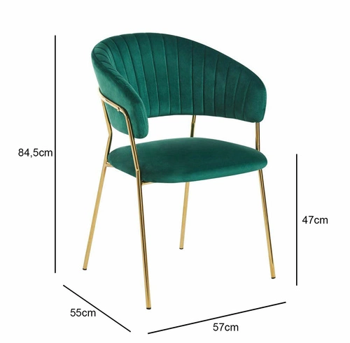 Krzesło do jadalni Glamour Velvet Intesi tapicerowane welur zielony ze złotymi nogami