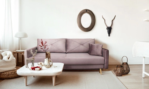 Sofa rozkładana z funkcją spania Saxo 2 osobowa granatowa nowoczesna z pojemnikiem do salonu