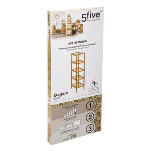 Regał na książki bambusowy 5 półek do salonu i łazienki nowoczesny 5five simply smart