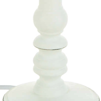 Lampka nocna do sypialni Leo Atmosphera biała klasyczna z abażurem i drewnianą podstawą 36 cm