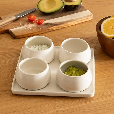 Zestaw do serwowania przystawek Nora biały z ceramiki szkliwionej na okrągłej tacy 5five