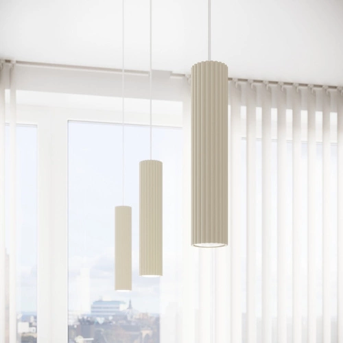 Lampa wisząca Karbon 2 beżowa regulowana do salonu i kuchni minimalistyczna aluminium