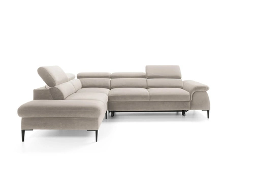 Narożnik z funkcją spania Silvo L lewy beżowy skandynawski do salonu z pojemnikiem