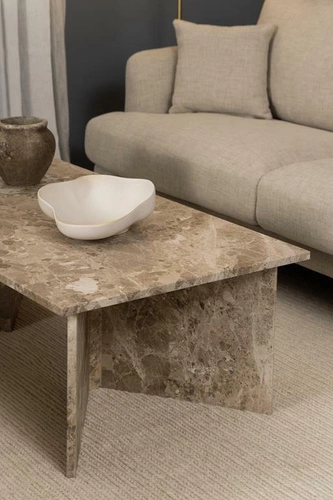 Stolik kawowy marmurowy Vega prostokątny beżowy nowoczesny do salonu Actona 140x70 cm