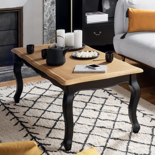 Stolik kawowy Chrysa prostokątny drewniany czarny w stylu prowansalskim do salonu 110x60 cm