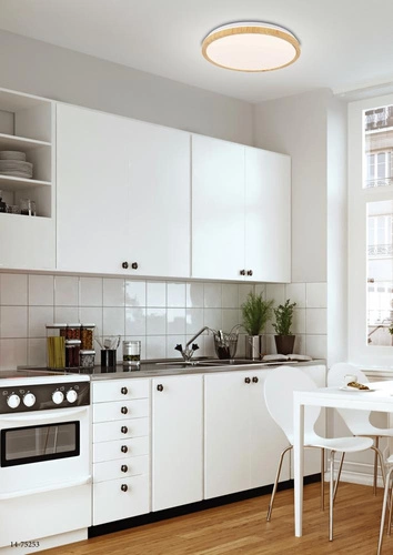 Plafon LED Gandava 38cm biało-drewniany nowoczesny plafon do salonu i sypialni 4000K