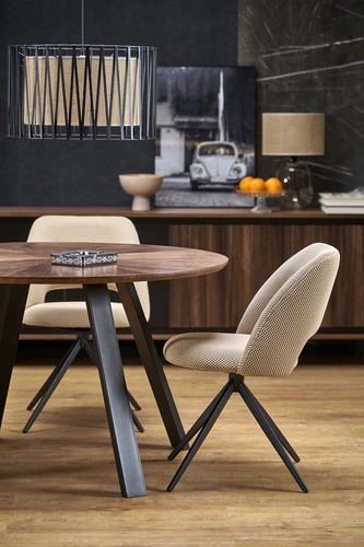 Stół okrągły do jadalni Ralik 120 cm orzechowy z czarnymi nogami nowoczesny industrialny