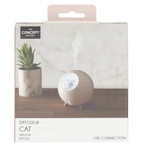 Dyfuzor zapachowy LED Intesi Kot biały nowoczesny do domu USB dekoracyjny 11 cm