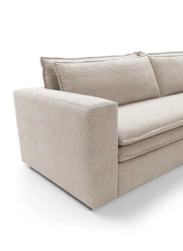 Sofa rozkładana Ulnes 3 osobowa sztruksowa z funkcją spania do salonu beżowa z pojemnikiem
