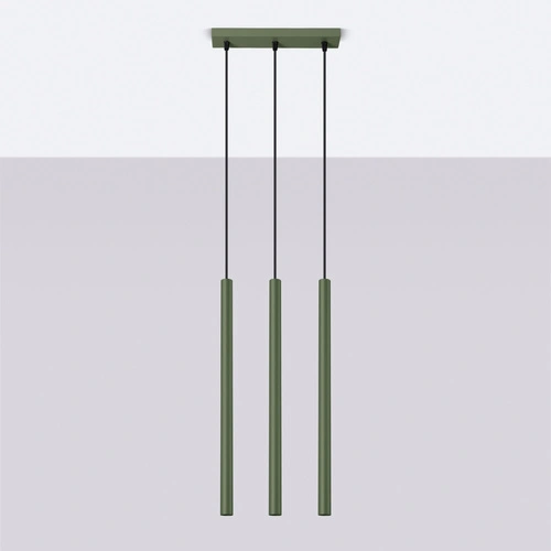 Nowoczesna lampa wisząca Pastelo 3 zielona oliwka regulowana do salonu lub nad stół