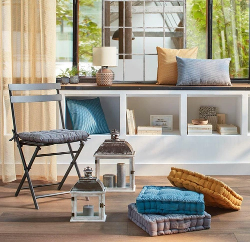 Poduszka na krzesło Shipy Atmosphera pikowana 40x40 niebieska do ogrodu i jadalni